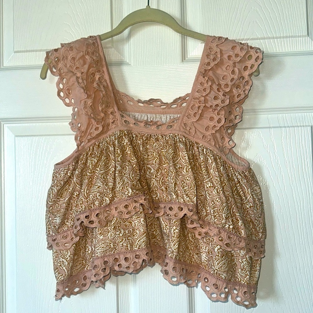 Women’s Dusty Rose Eyelet Trim Crop Top